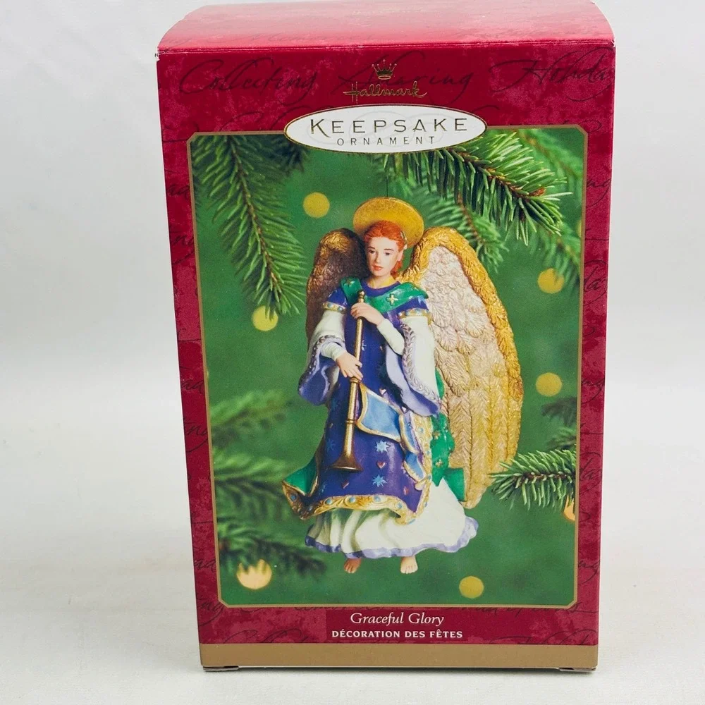 Hallmark Graceful Glory Angel Ornament Purple Gold Horn Christmas Keepsake 2000‎
